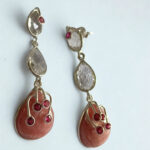 Mystic Rose Quartz & Ruby Drop Earrings – Handmade 925 Silver - Image 2