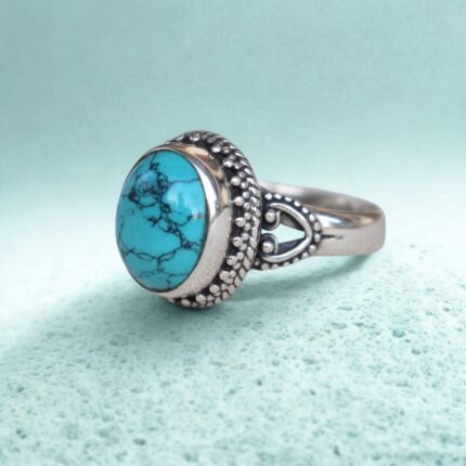 Oval Turquoise Ring, 925 Sterling Silver Ring, Vintage Turquoise Ring, Handmade Silver Ring, Boho Statement Ring, Gift For Her