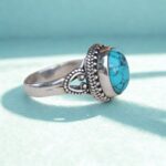 Oval Turquoise Ring, 925 Sterling Silver Ring, Vintage Turquoise Ring, Handmade Silver Ring, Boho Statement Ring, Gift For Her - Image 5