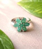 Natural Emerald Flower Ring, 925 Sterling Silver Statement Band, Vintage Artisan Green Gemstone - Image 2