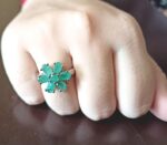 Natural Emerald Flower Ring, 925 Sterling Silver Statement Band, Vintage Artisan Green Gemstone - Image 4