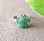 Natural Emerald Flower Ring, 925 Sterling Silver Statement Band, Vintage Artisan Green Gemstone - Image 5