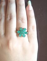 Natural Emerald Flower Ring, 925 Sterling Silver Statement Band, Vintage Artisan Green Gemstone - Image 6