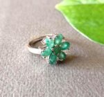 Natural Emerald Flower Ring, 925 Sterling Silver Statement Band, Vintage Artisan Green Gemstone - Image 7