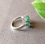 Natural Emerald Flower Ring, 925 Sterling Silver Statement Band, Vintage Artisan Green Gemstone - Image 9
