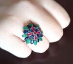 Luxury Multi Gemstone Floral, Ruby, Sapphire 925 Silver Floral Statement Ring - Image 4