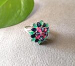 Luxury Multi Gemstone Floral, Ruby, Sapphire 925 Silver Floral Statement Ring - Image 6