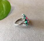 Luxury Multi Gemstone Floral, Ruby, Sapphire 925 Silver Floral Statement Ring - Image 7