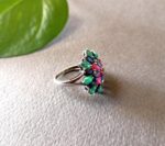 Luxury Multi Gemstone Floral, Ruby, Sapphire 925 Silver Floral Statement Ring - Image 8