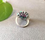 Luxury Multi Gemstone Floral, Ruby, Sapphire 925 Silver Floral Statement Ring - Image 9