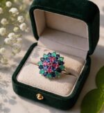 Luxury Multi Gemstone Floral, Ruby, Sapphire 925 Silver Floral Statement Ring - Image 11